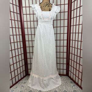 Vintage Roberta of California White Prairie Apron Eyelet Cottagecore Maxi Dress